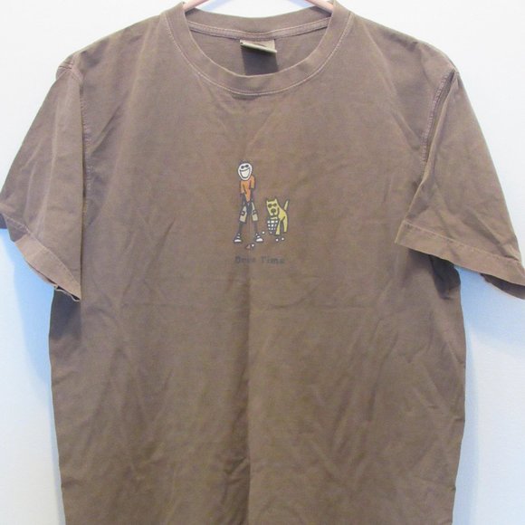 Life is Good T-Shirt Lucky Dog Brown Tan Golf Drive Time Golfers Size Medium - Picture 1 of 9